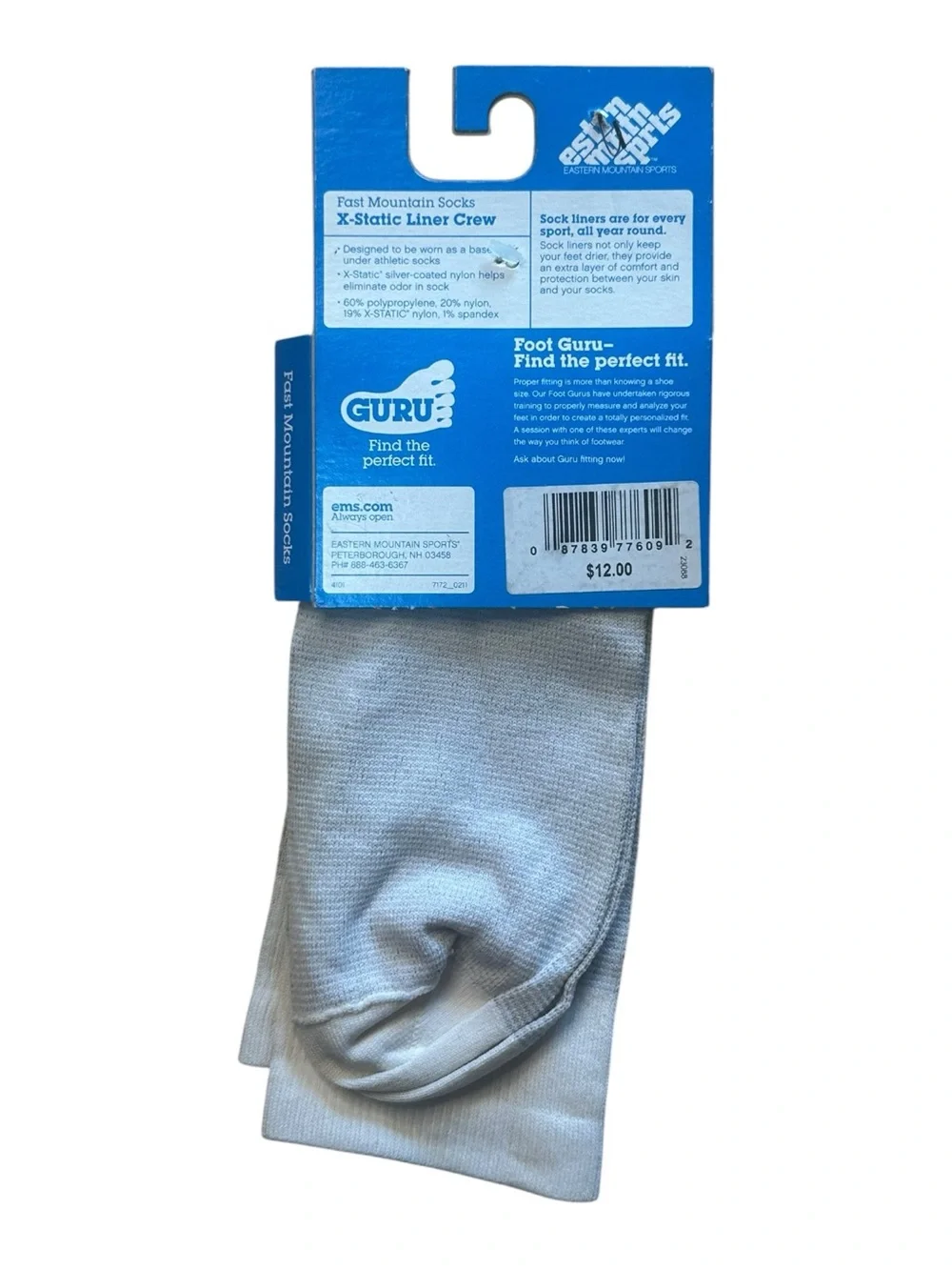 Eastern Mountain Sports X-Static Liner Crew Socks - Light Gray